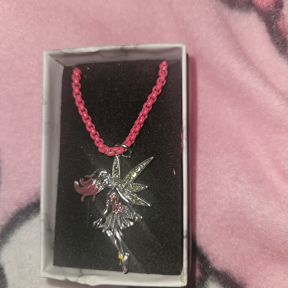 Fairy Pendant Necklace with Pink Chain